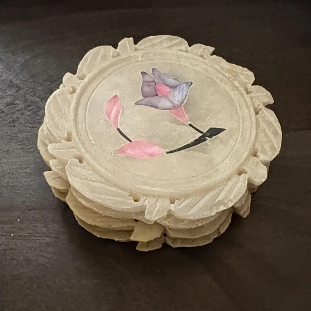 Floral Inlay Coasters Set of 4